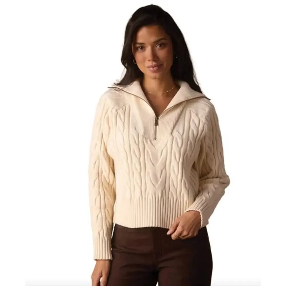 The Normal brand Cream Cable‎ Knit Quarter Zip Sweater